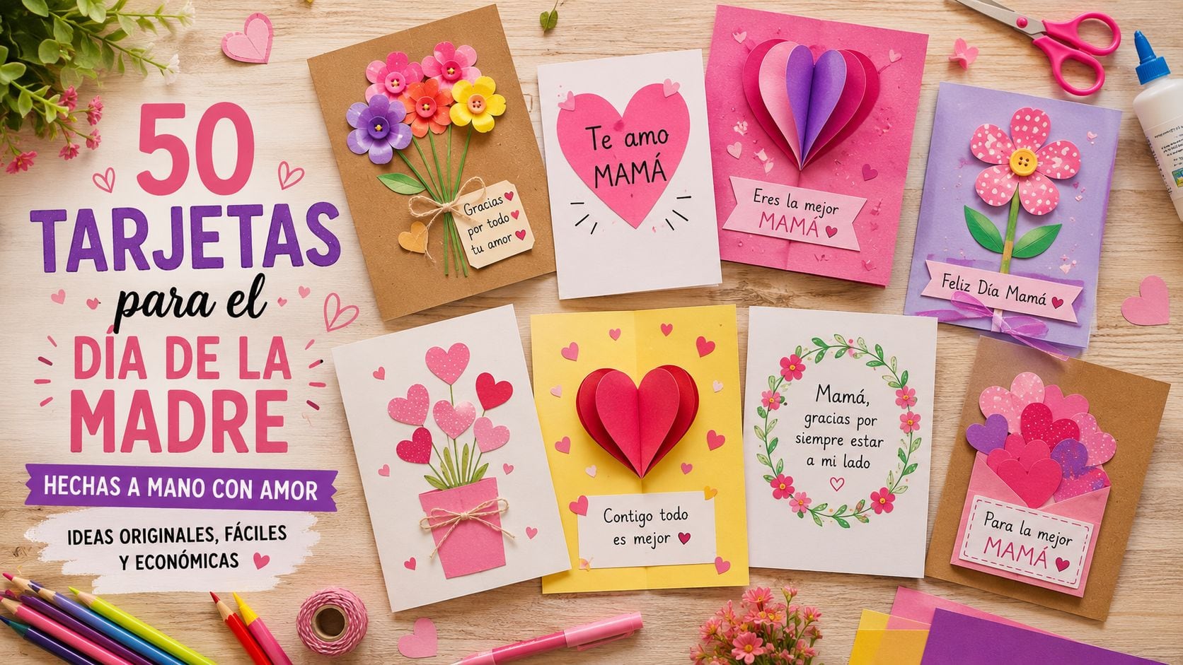 Tarjetas para el Día de la Madre con materiales económicos y fáciles de hacer